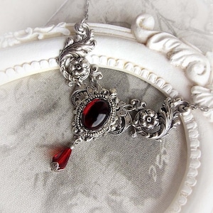 Red garnet gothic necklace deep red jewel choker victorian baroque necklace floral ornate red stone bridal choker bridesmaid necklace