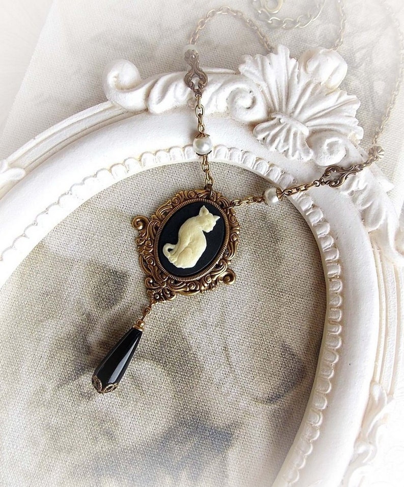Cat cameo necklace gothic victorian necklace cameo necklace Etsy