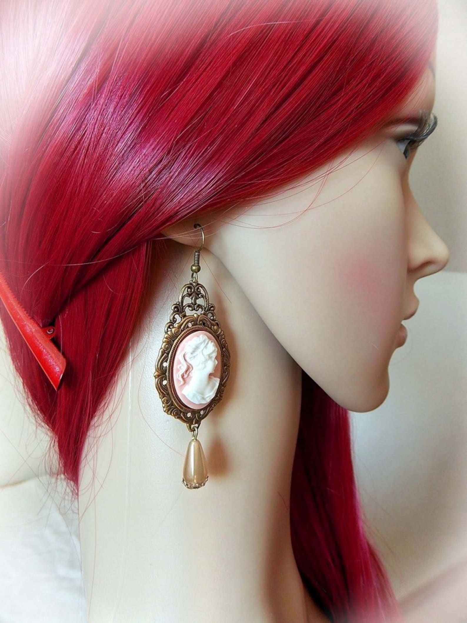 Light Rose Cameo Earrings Romantic Creamy Vintage Earrings Etsy