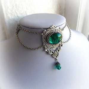 Emerald victorian gothic choker green jewel renaissance fantasy choker victorian emerald stone ornate choker victorian necklace image 3