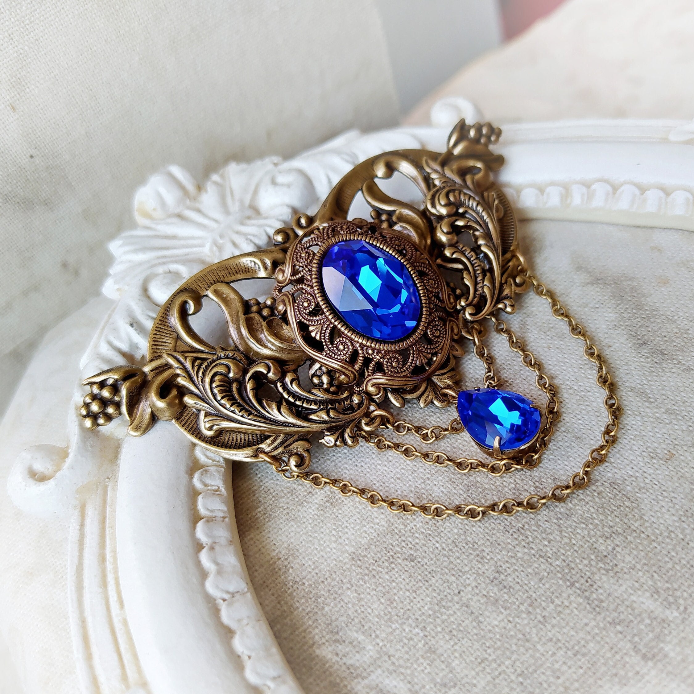 Bijou Vintage - Broche/Barrette à Cristaux De Couleur Sur Base Or - Modèle A04