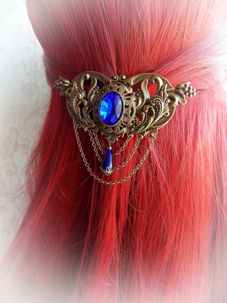 Royal Blue Jewel Clip Medieval Hair Clip Gothic Sapphire Jewel Etsy