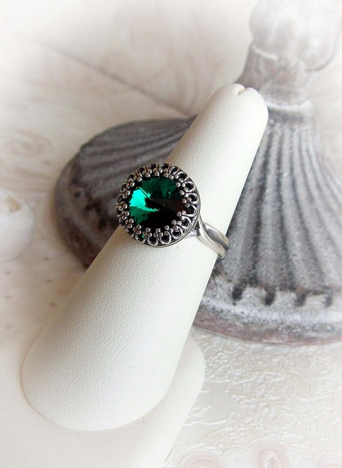 Emerald Green Swarovski Crystal Ring Bridal Engagement Ring Etsy