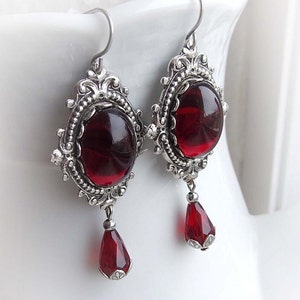 Gothic Garnet Earrings Gothic Red Jewels Victorian Earrings Hanging ...