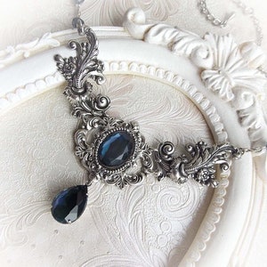 Indigo Blue Crystal Choker: Gothic Victorian Renaissance Necklace Wedding Jewelry