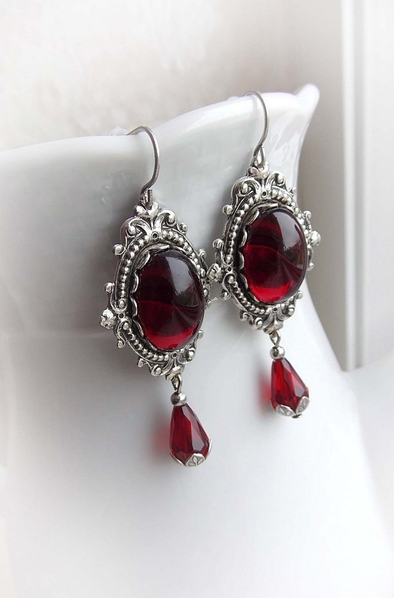 Gothic garnet earrings gothic red jewels victorian earrings | Etsy