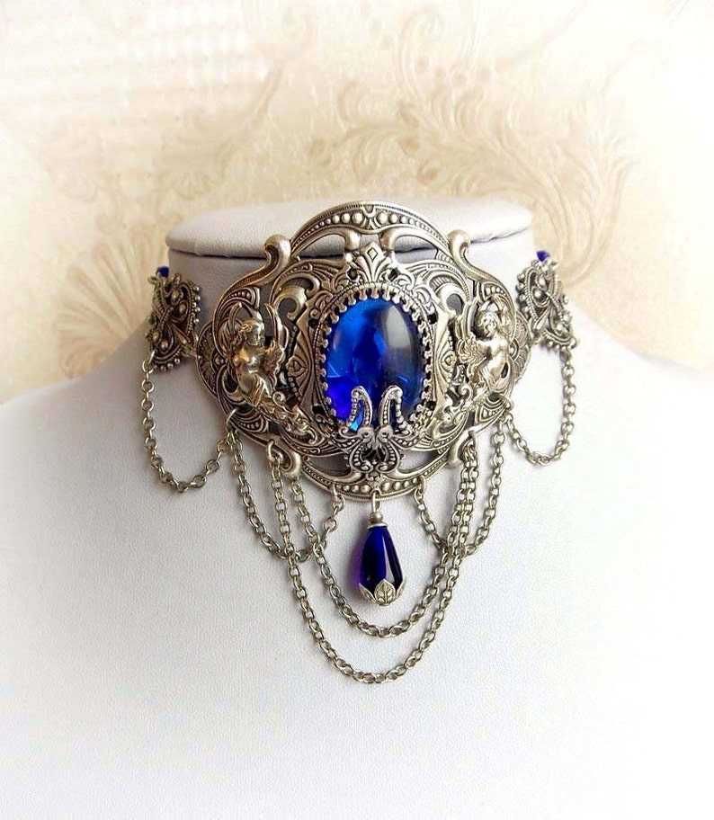 Sapphire Stone Gothic Choker Cobalt Blue Elegant Choker Blue Etsy