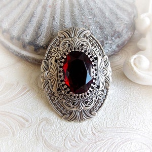 Red gothic brooch or pendant gothic medieval brooch red crystal jewel ornate brooch victorian bridal antique silver red baroque brooch