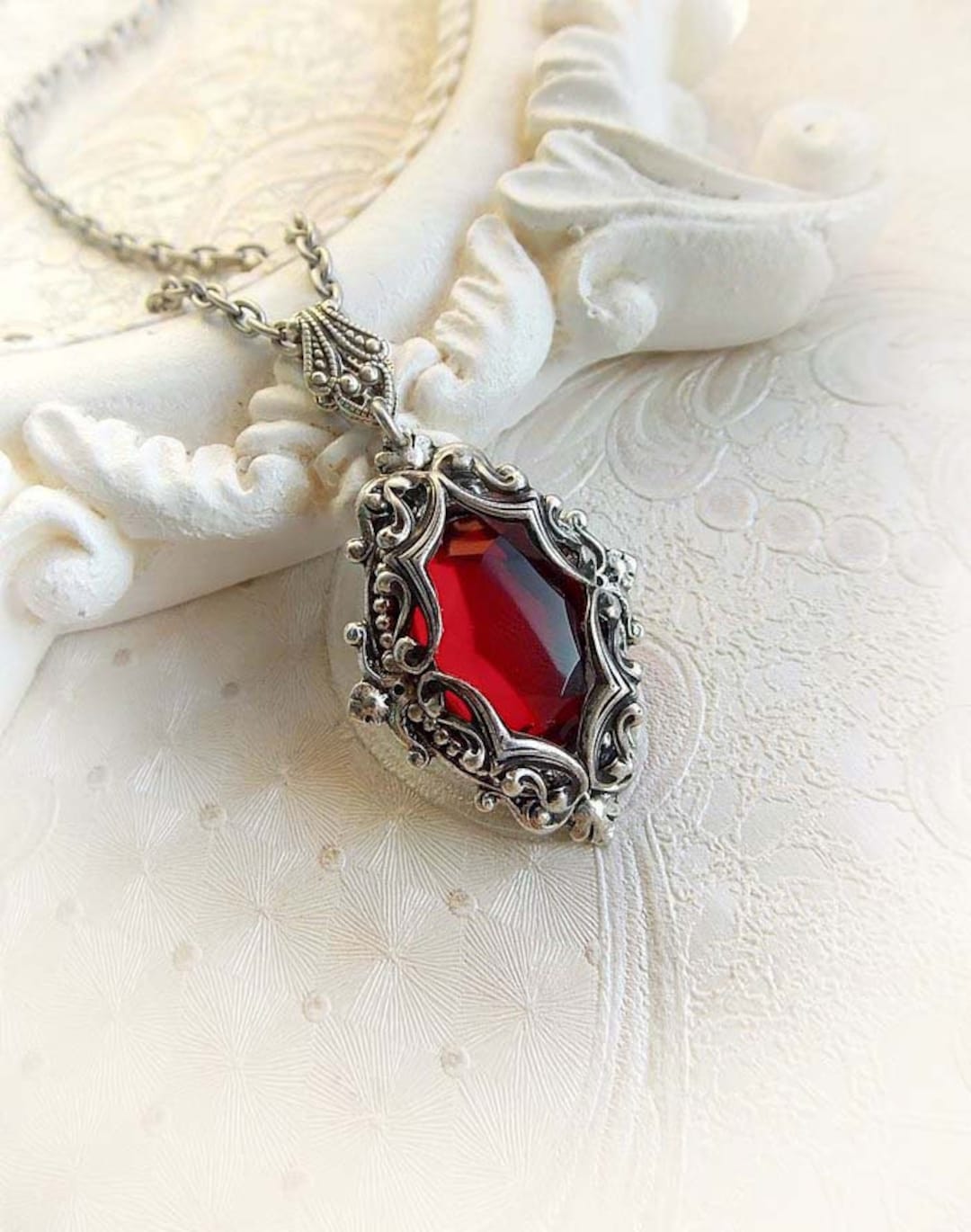 Quartz Crystal Necklace Maroon Deep Red - Etsy