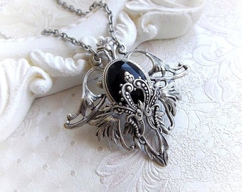 Black jewel necklace gothic necklace victorian baroque black stone necklace black french lily necklace bridesmaid fleur de lys jewelry gift