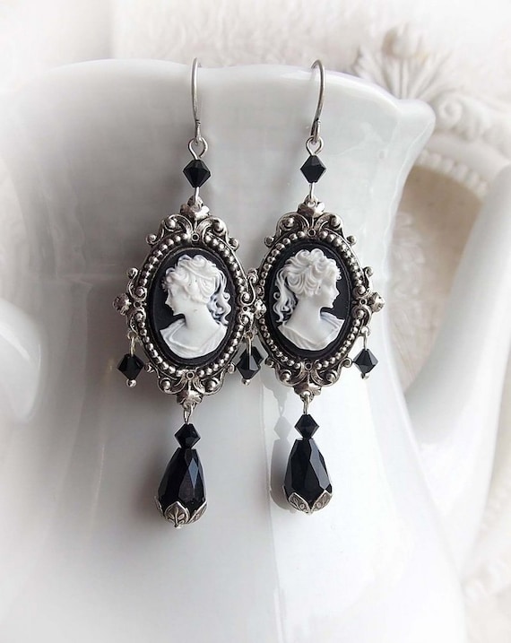 Elegant dangling cameo earrings gothic victorian earrings | Etsy