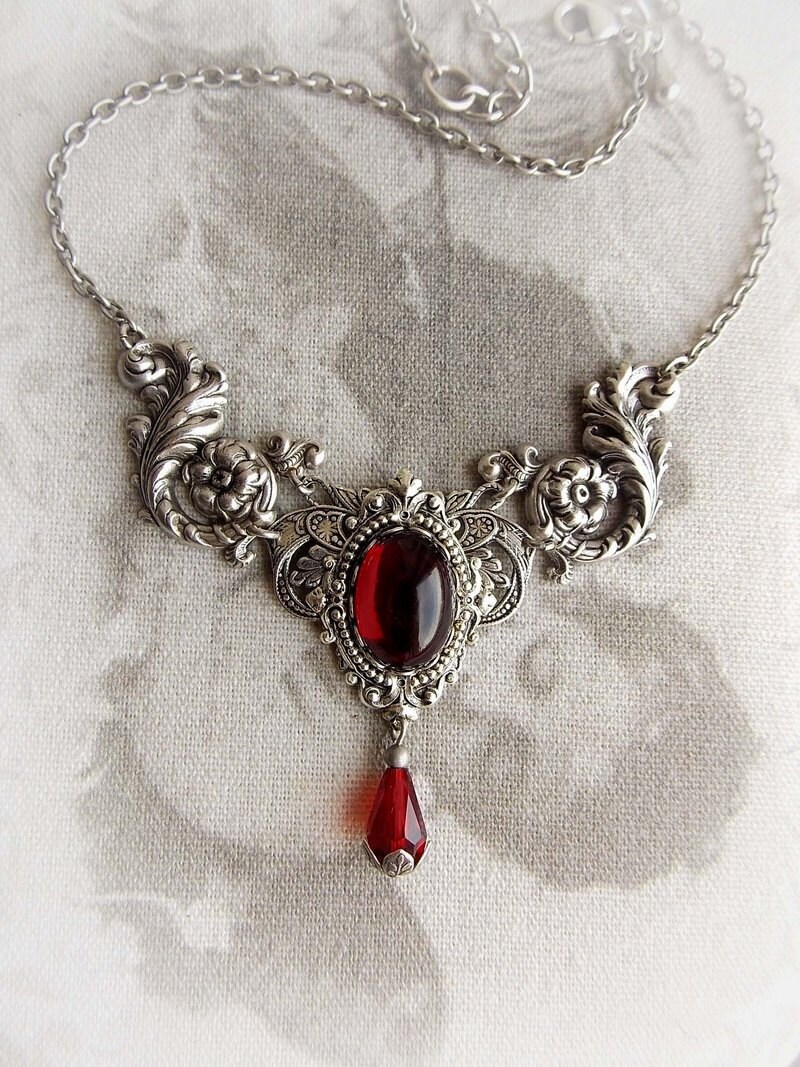 Red Garnet Gothic Necklace Deep Red Jewel Choker Victorian - Etsy