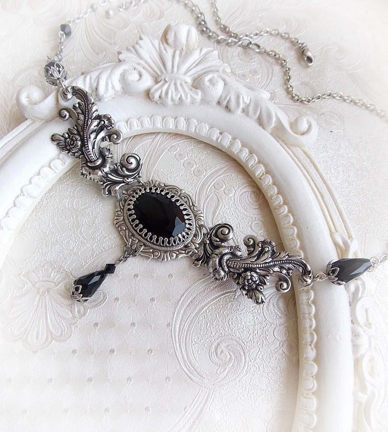 Black jewel ornated tiara headdress gothic circlet gothic | Etsy