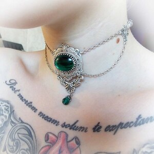 Emerald victorian gothic choker green jewel renaissance fantasy choker victorian emerald stone ornate choker victorian necklace image 4