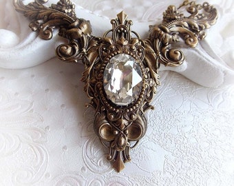 Renaissance Crystal Choker: Antique Gold Bridal Statement Necklace