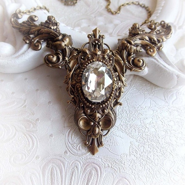Victorian necklace renaissance bridal necklace clear champagne Swarovki crystal necklace crystal statement medieval jewelry baroque necklace