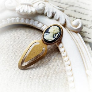 Gothic victorian bookmark cameo lady portrait antiqued brass bookmark old style cameo black and white aged brass accessory gift for women