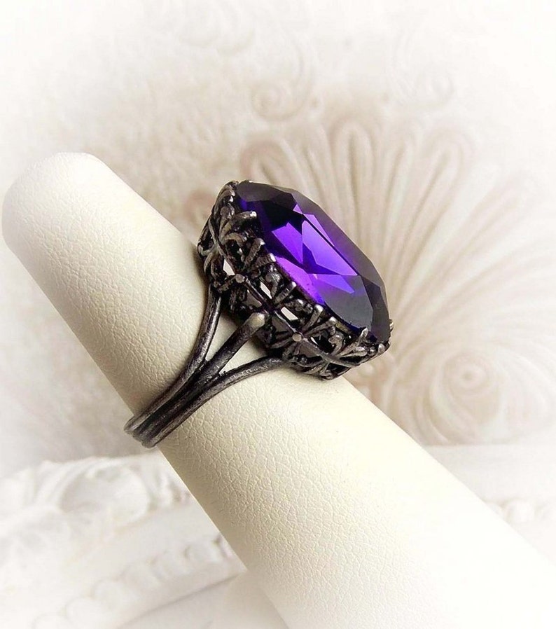 Romantic purple Swarovski crystal ring gothic victorian