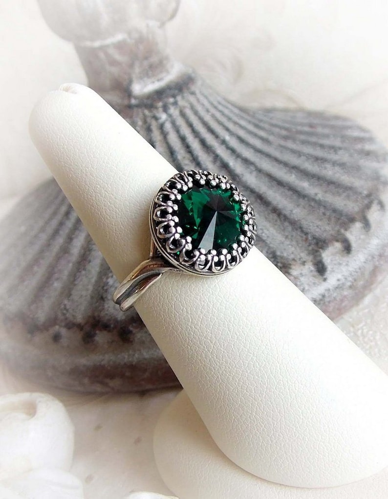 Emerald Green Swarovski Crystal Ring Bridal Engagement Ring Etsy