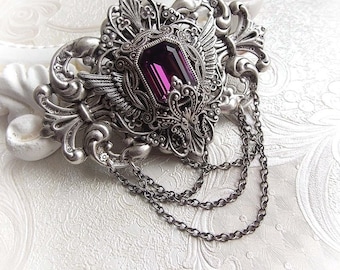 Amethyst Crystal Gothic Hair Clip: Victorian Medieval Barrette
