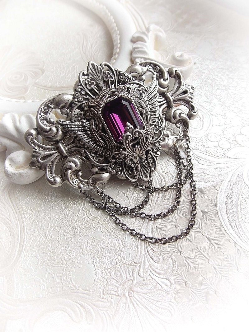 Amethyst Crystal Gothic Hair Clip: Victorian Medieval Barrette