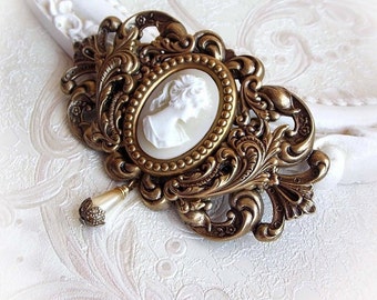 Ivory Cameo Hair Clip: Baroque Brass Renaissance Romantic Barrette