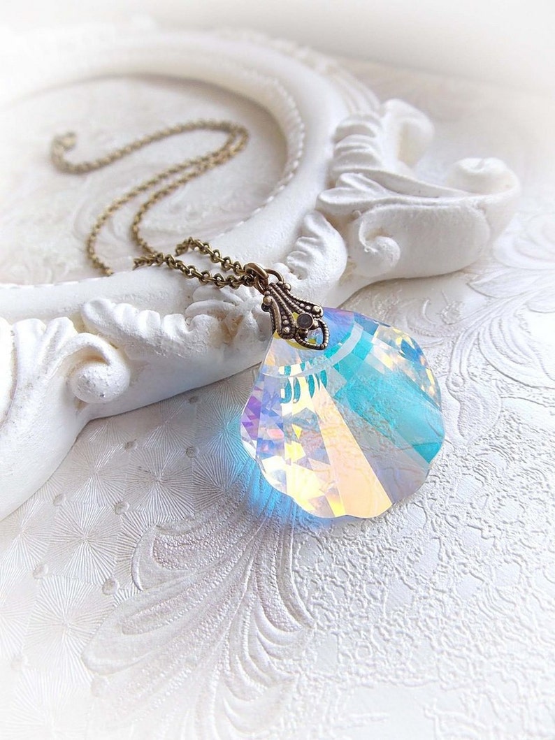 Aurora borealis crystal necklace mermaid siren necklace mermaid jewelry beach ocean jewelry sea neklace bridal bridesmaid gift jewellery image 1