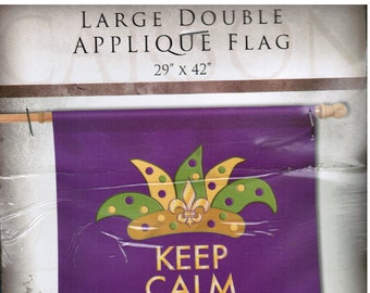 Large Double Applique Flag, Mardi Gras Flag, Large Vintage Flag, Keep Calm