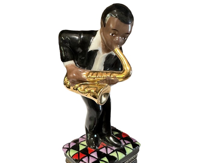 Vintage Jazz Saxophone Player Trinket Box: Ceramic Music Lover Gift
