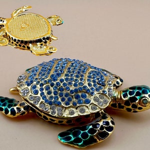 Sea Turtle Trinket Box Gift For Her | Bejeweled Enameled Trinket Box | Gifts for Mom