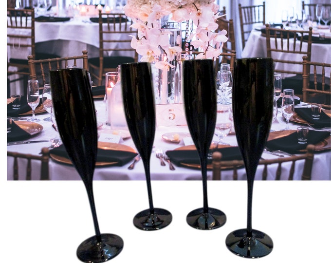 Gift For Newlyweds | Champagne Glasses | Mikasa Midnight Black | Set of 4