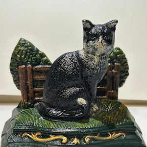 Servilletero y escultura de gato negro de hierro fundido Hubley: decoración vintage para el hogar, regalo para amantes de los gatos, almacenamiento para la cocina o la oficina