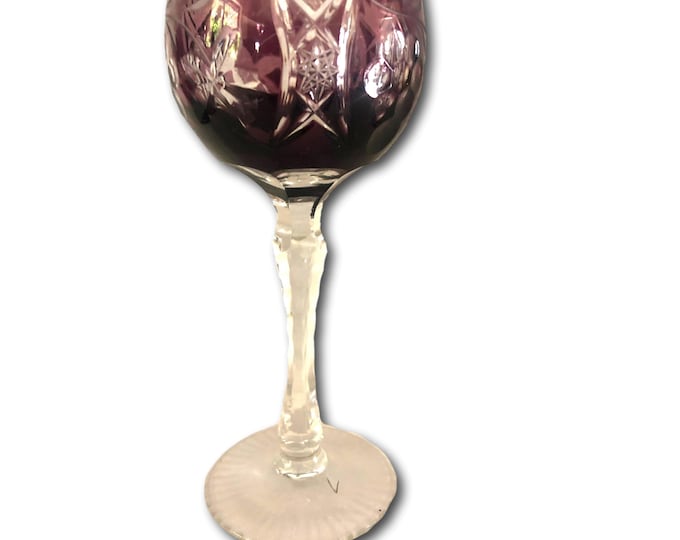 Vintage Amethyst Purple Ajka of Hungary Marsala Wine Glass Goblet Crystal Stemware