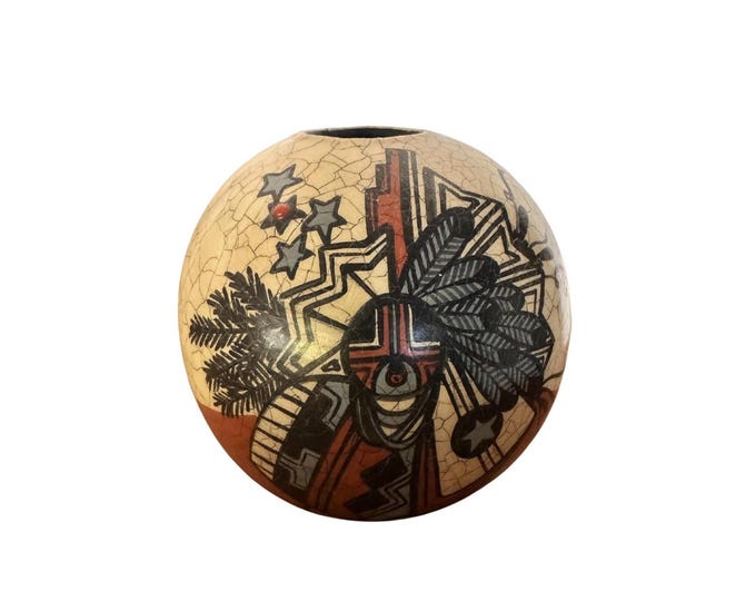 Navajo Pauli Kachina Decorative Art Pottery Brown with Crackle Glaze Native American Miniature 1996