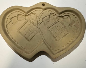 Brown Bag Cookie Art Stoneware Cookie Mold Double Hearts