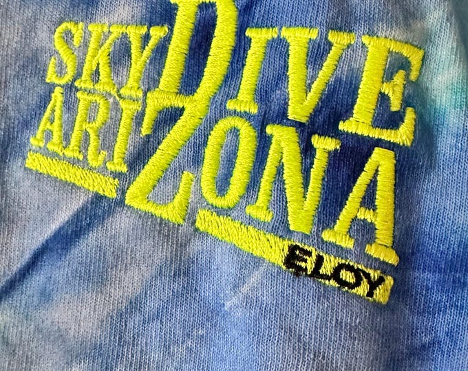 Skydiving T-shirt Skydiver Parachute Eloy Arizona Blue Tie-Dye Large