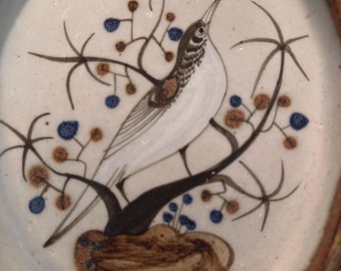 Talavera Mexican Folk Art Pottery Plate | Hand Painted Dish with a Bird