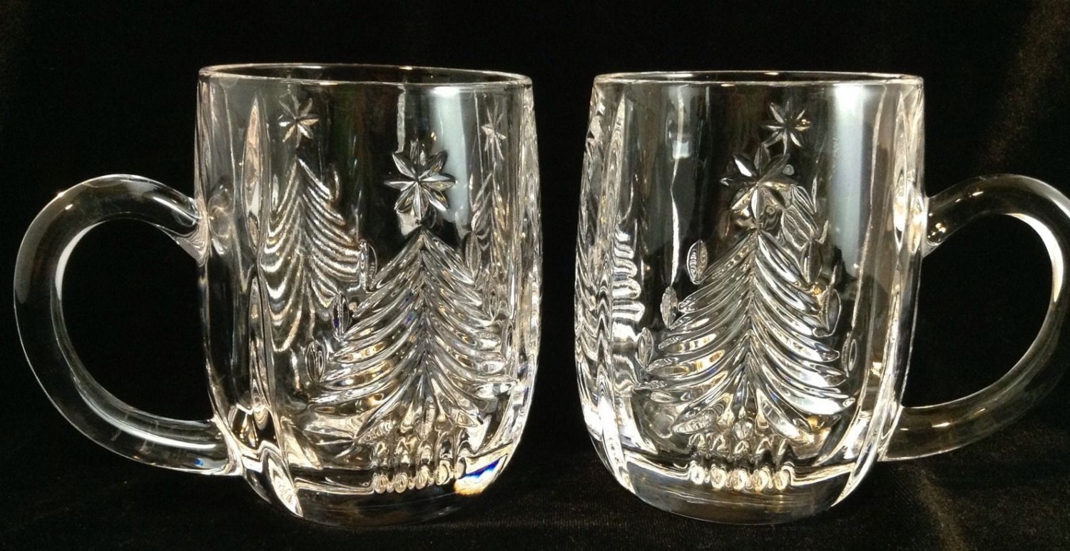 Mikasa Crystal Christmas Tree Coffee Mugs Holiday Clear Cut Etsy