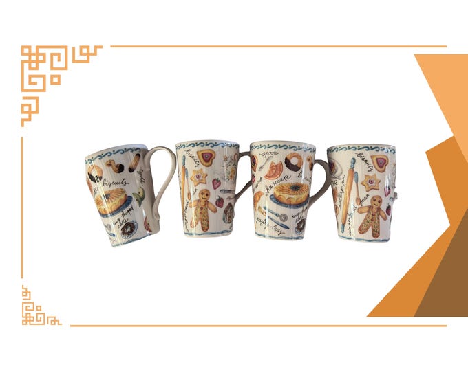 MAKE OFFER Hudson Middleton Bone China White Tea Cup Set of 4, Pastry Design