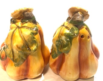 Festive Autumn Salt and Pepper Shaker Set | Hand Painted Fall Decor Squash Shakers