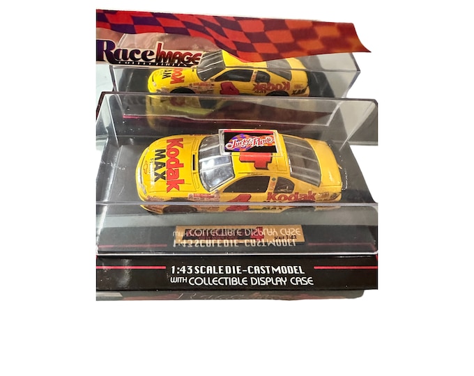 Gifts For Guys Vintage Die Cast Model Race Car with Display Case | Kodak Max Film Bobby Hamilton Car #4, | 1: 43 Scale Yellow Chevrolet