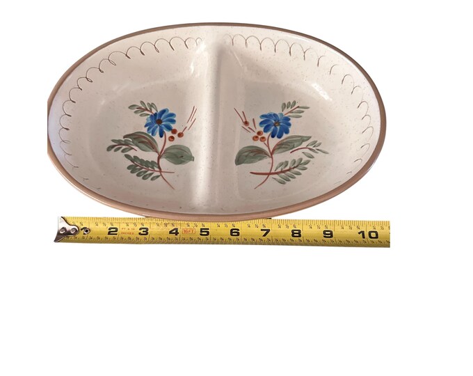 Vintage Stangl Blue Daisy Divided Vegetable Bowl: USA Art Pottery