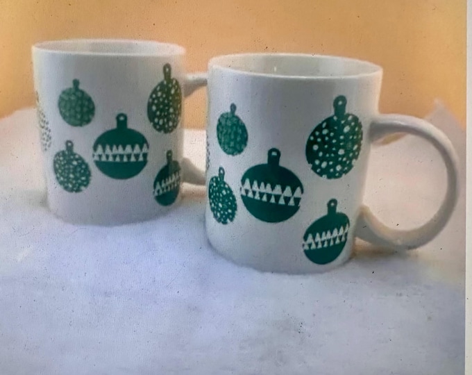 2 Starbucks Ornament Coffee Mugs Christmas - Festive Green and White Ornament Drink Ware for Coffee Lovers, Winter Themed Seasonal Mug Decor