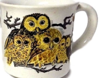 Vintage Owl Stoneware Coffee Mug: Bird Lover Gift