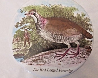 Staffordshire China Covered Porcelain Powder Box | Red Legged Partridge