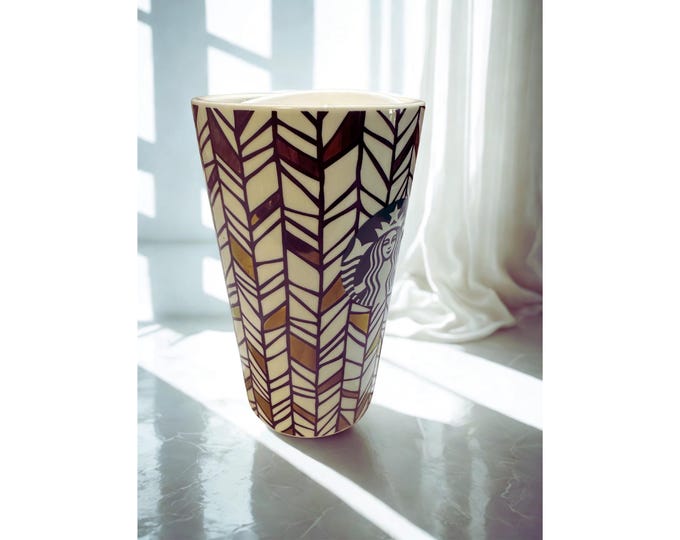 Starbucks Travel Coffee Cup Tumbler Gold Geometric Design 14 oz