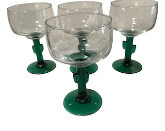 Libbey 10 Ounce Margarita Glasses: Saguaro Cactus Stem Barware, Set of 4