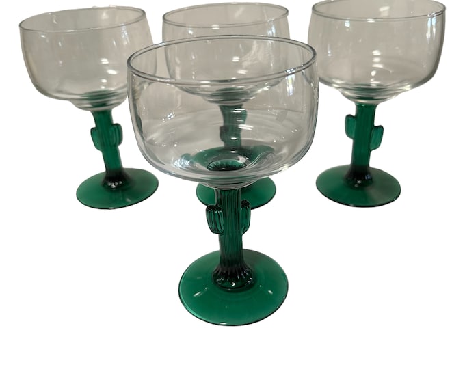 Libbey Margarita Glasses: Saguaro Cactus Stem Barware, Set of 4