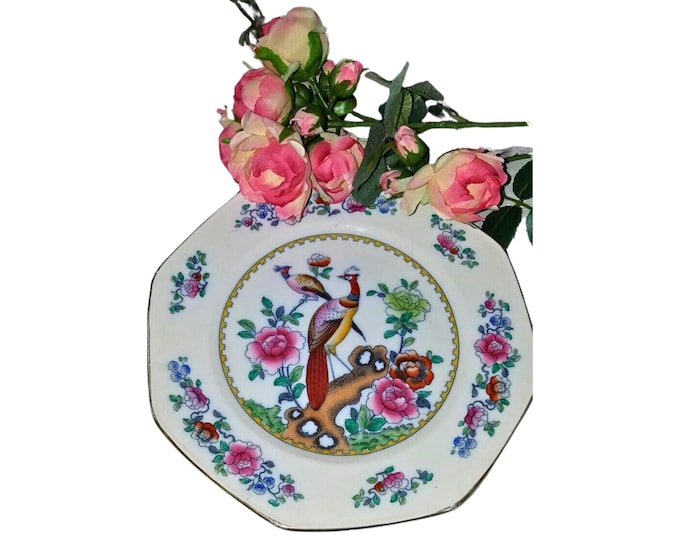 Vintage Old Chelsea Cake Plate: Hand-Painted Bird & Floral Porcelain
