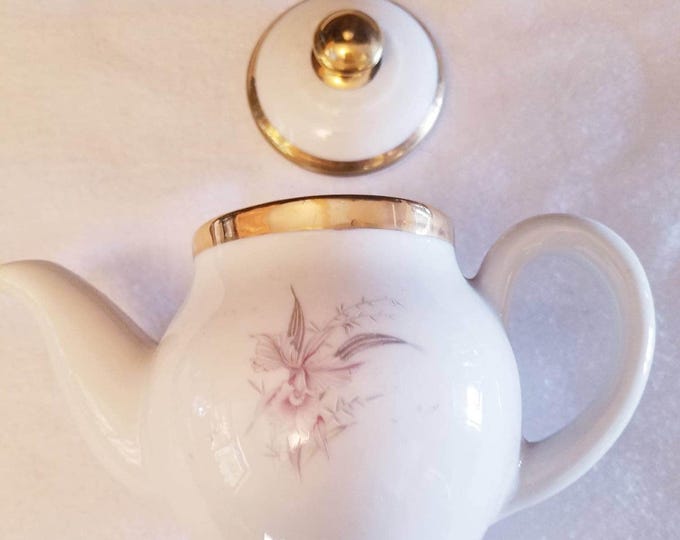 Teapot For One Syracuse China, Vintage Teapot Porcelain Orchid Design